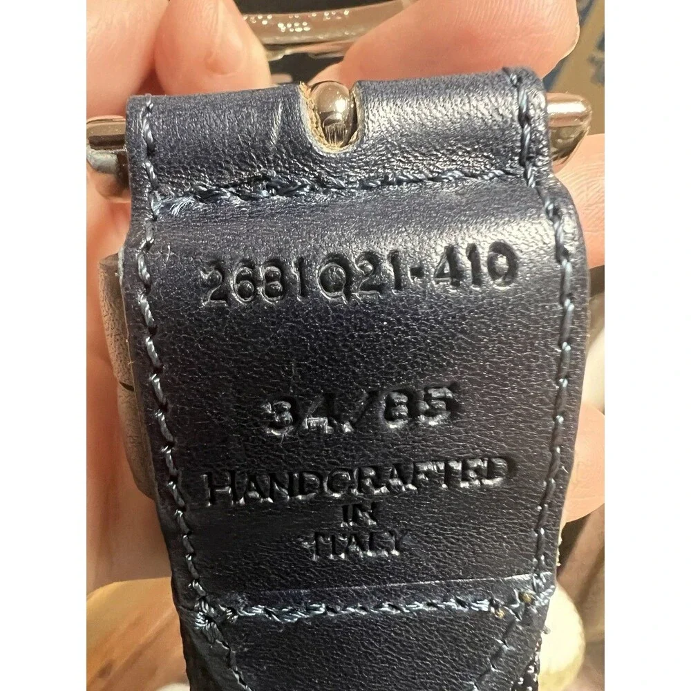 Hugo Boss BOSS Navy Italian Leather Belt 34/85 NWOT Silver Buckle 2681Q21-410